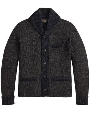 RRL Shawl-Lapel Waffle-Knit Cardigan - Black