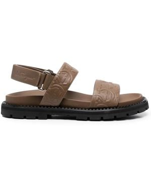 Ferragamo Ferragamo Gancini Debossed Sandals - Brown