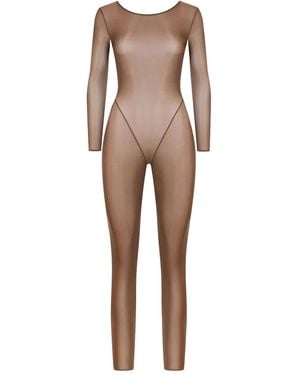 Maison Close French Kiss Light Open-Back Long-Sleeve Catsuit - Natural
