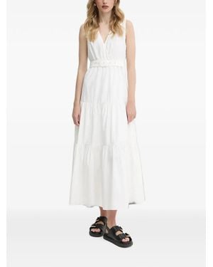 Morgan Belted Tiered Midi Dress - White
