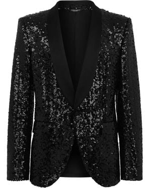 Dolce & Gabbana Single-Breasted Sicilia-Fit Jacket With Sequin Embellishment - Black