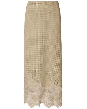 Fabiana Filippi Lace-Detail Perforated Midi Skirt - Natural
