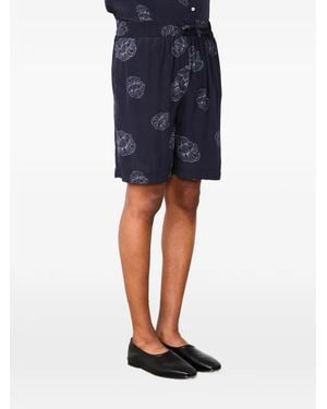 Officine Generale Floral-Print Drawstring Shorts - Blue