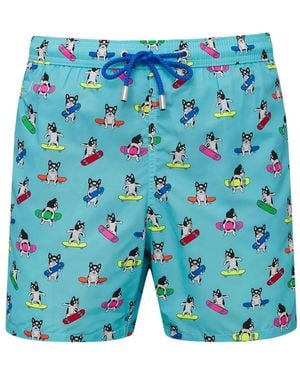 MC2 Saint Barth Lighting Micro Bulldog-Print Swim Shorts - Blue