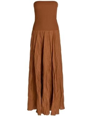 Johanna Ortiz Ribbed Bandeau Gathered Midi Dress - Brown