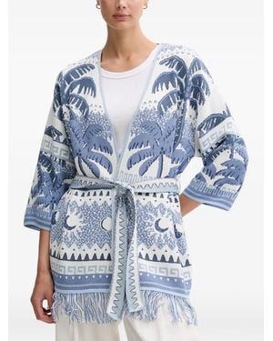 Ouí Fringed Palm-Print Cardigan - Blue