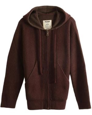 Uma Wang Ribbed-Knit Zip-Up Hoodie - Purple