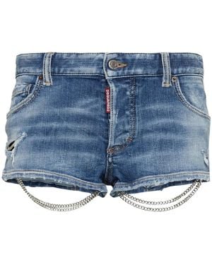 DSquared² Chain-Detail Denim Mini Shorts - Blue