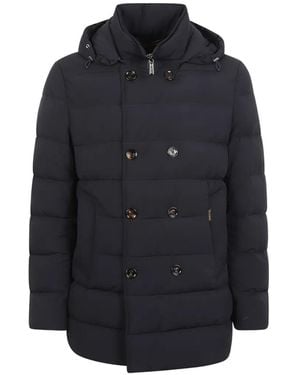 Moorer Manteau Croisé À Capuche - Blue