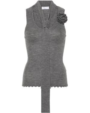 Blumarine Floral-Appliqué Knitted Tank Top - Grey