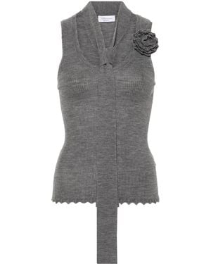 Blumarine フローラル ニットトップ - グレー