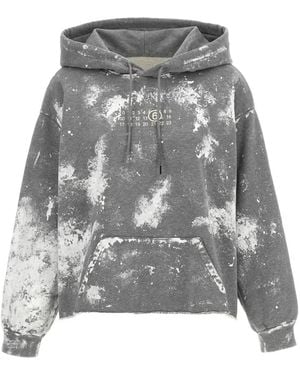 MM6 by Maison Margiela Numeric Signature Paint-Splatter Hoodie - Grey