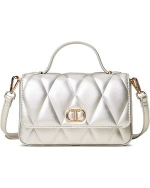 Twinset Quilted Top-Handle Tote Bag - White