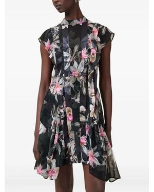 AllSaints Floral-Print Pleated Dress - Black