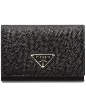 Prada Triangle-Logo Leather Cardholder - Black