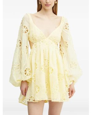 Bardot Jovie Cut-Out Balloon-Sleeve Mini Dress - Yellow