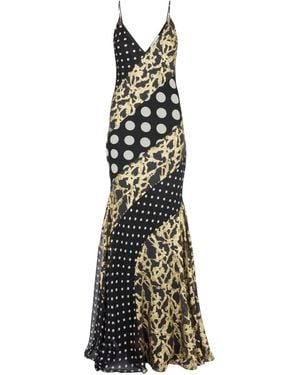 Nina Ricci Polka Dot-Pattern Marbled Silk Maxi Dress - Black