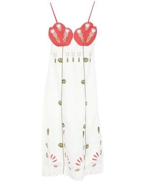 FARM Rio Vestido Midi Richelieur Bordado - Blanco