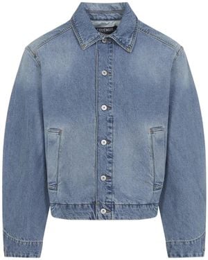 Jacquemus Cropped Denim Jacket With Pointed Collar And Butto - Blau