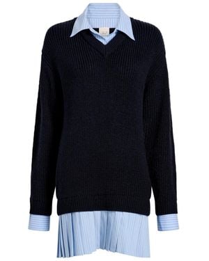 Cinq À Sept V-Neck Pleated-Skirt Dress - Blue