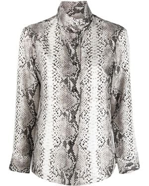 Alberto Biani Snakeskin-Print High-Neck Silk Shirt - Brown
