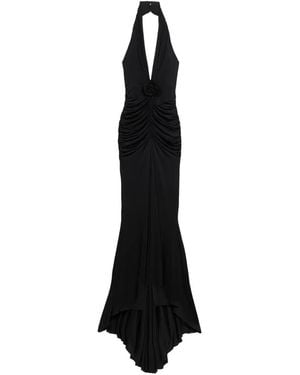 Blumarine Rose-Appliqué Halterneck Maxi Dress - Black
