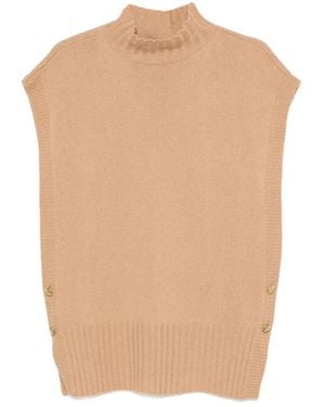 Twinset Camiseta De Punto Con Detalle De Botones Y Cuello Alto - Blanco