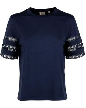 Marella Guipure-Lace-Insert T-Shirt - Blue