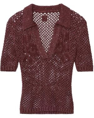 Amiri Floral Crochet Polo Top - Red