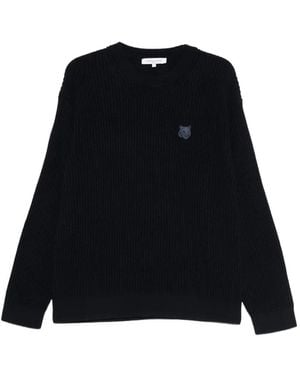 Maison Kitsuné Fox-Patch Crew-Neck Jumper - Black