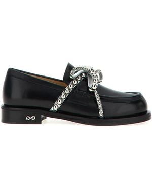 Mach & Mach Studded Bow Leather Loafers - Black