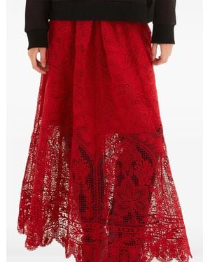 FARM Rio Jupe Longue À Fleurs Brodées - Rouge
