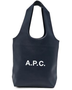 A.P.C. Small Ninon Logo-Print Tote Bag - Blue