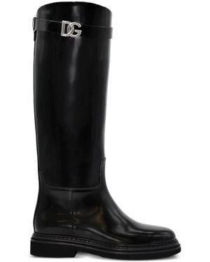 Dolce & Gabbana Knee-High Leather Riding Boots - Black