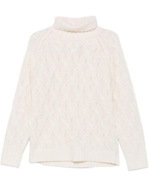 Eleventy Cable-Knit Roll-Neck Sweater - White