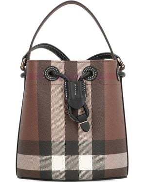 Burberry Mini Checked Drawstring Bucket Bag - Brown
