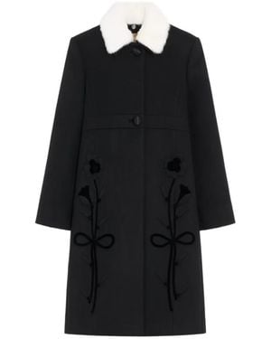 Valentino Garavani Embroidered Compact Drap Coat - Black