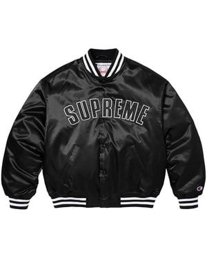 Supreme X Champion Satin Varsity Jacket - Black