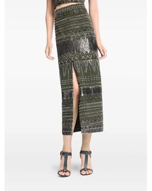 Elie Saab Beaded Midi Skirt - Green