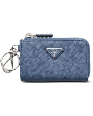 Prada Cartera Mini De Piel Saffiano Con Llavero - Azul
