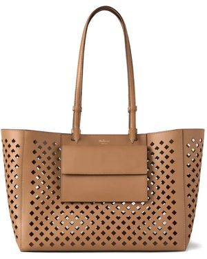 Mulberry Leather Perforated Tote Bag - Brown