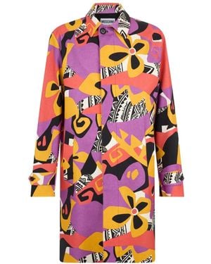 Moschino Floral-Print Long-Sleeve Single-Breasted Coat - White