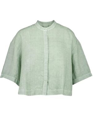 120% Lino Short-Sleeve Button-Up Linen Shirt - Green