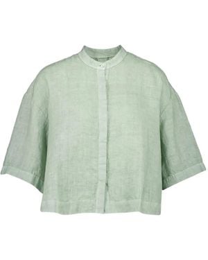 120% Lino Short-Sleeve Button-Up Linen Shirt - Green