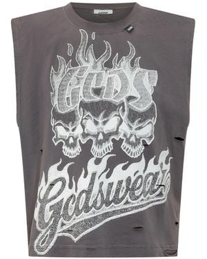 Gcds Distressed Riders Sleeveless T-Shirt - Grey