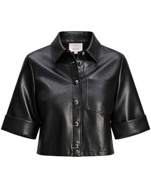 Cinq À Sept Aiden Faux-Leather Cropped Shirt - Black