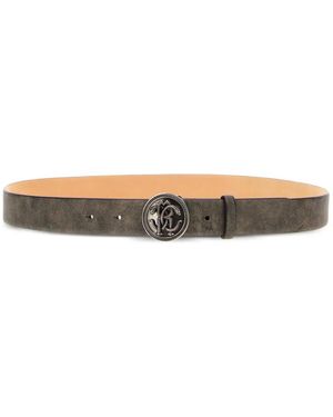 Roberto Cavalli Logo Circular-Buckle Belt - White