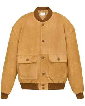 Saint Laurent Suede Bomber Jacket - Natural