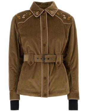 Moncler Olenne Floral-Embroidered Corduroy Jacket - Green