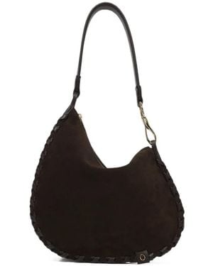 Orciani Small Chaos Peach Cross Braided Suede Shoulder Bag - Black
